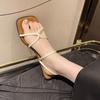 Beautiful thick heel cross-strap two wear sandals women's 2025 new summer wear temperament French one-word slippers
