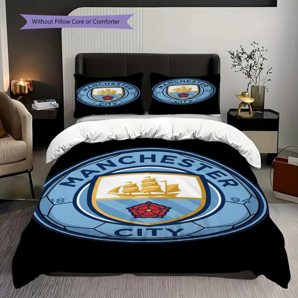 Manchester City Heritage Three-piece Set (1 * Duvet Cover + 2 * Pillowcase, Without Core) 2DFlat Christmas Birthday Gift Duvet Cover and Pillowcase