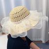 Sun hat children summer straw big brim breathable pearl straw hat beach vacation sunshade sunscreen hat tide