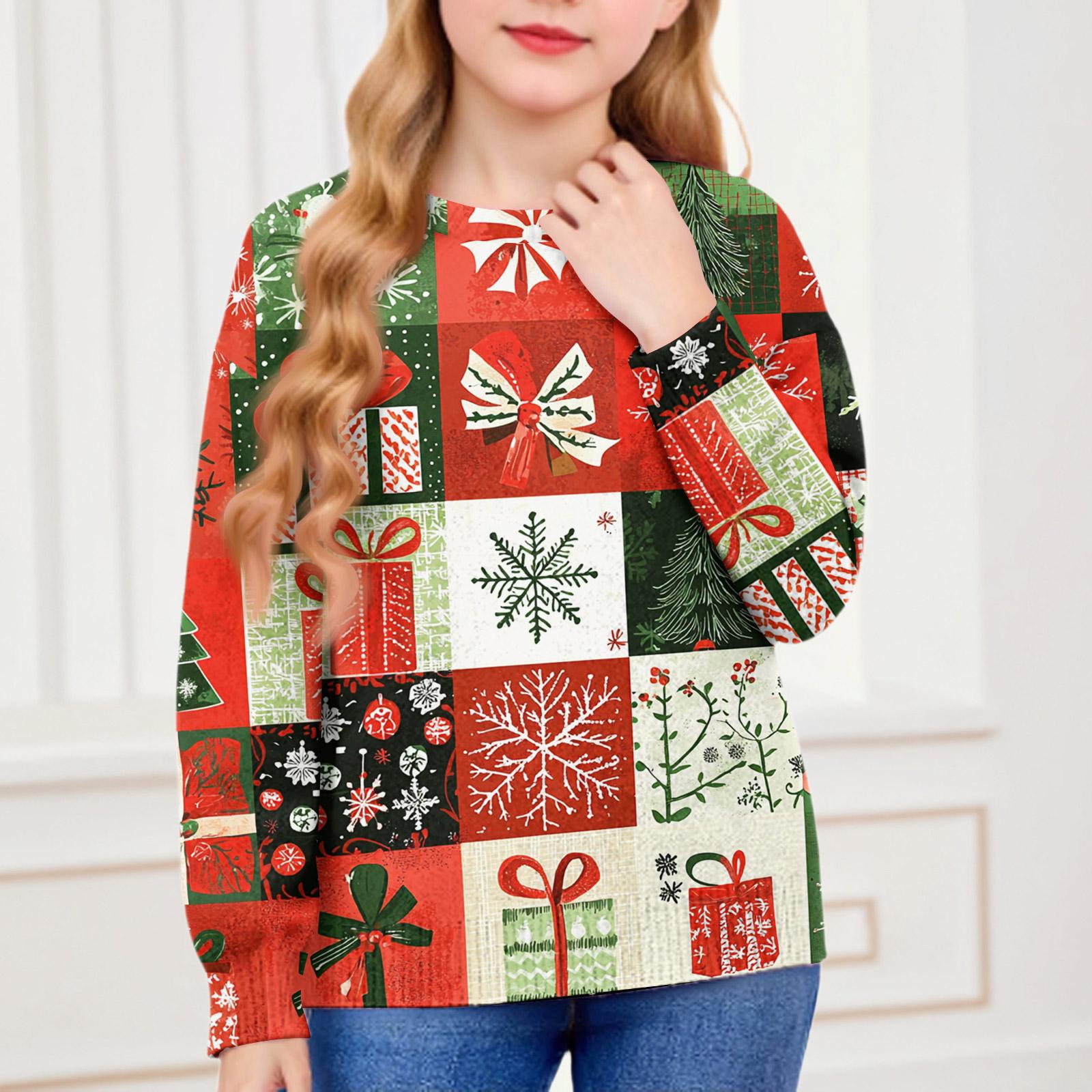 

Рождественские свитшоты для детей мальчиков и девочек вязаный свитер милая рубашка осенний пуловер с круглым вырезом топы 90 киноварь