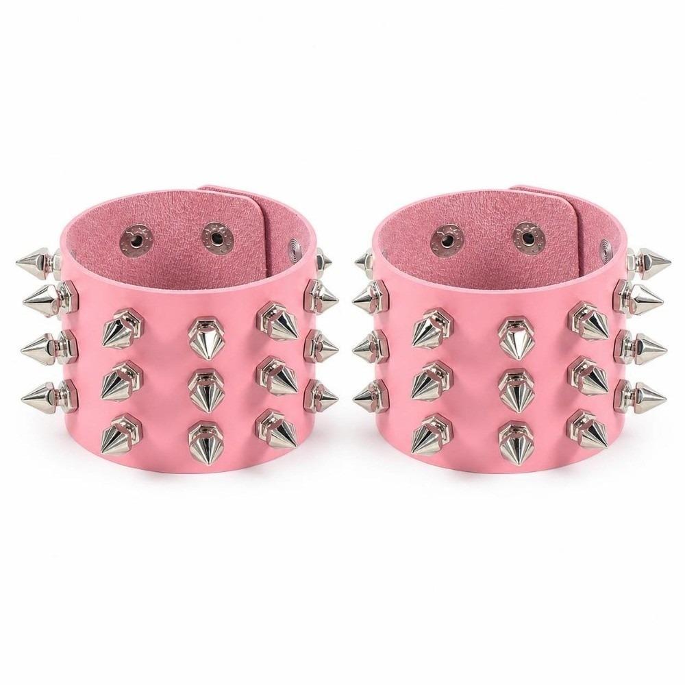 2pcs/set Adjustable Punk Goth Bracelet Wide PU Leather Bangle Leopard Wristband  Harajuku