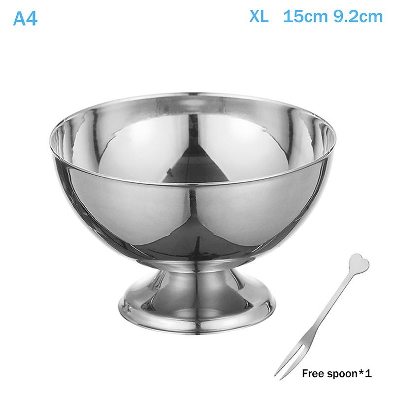 Stainless Steel Ice Cream Cup Gold Silver Safe Salad Cup with Dessert Bowl And Ice Cream Spoon Kitchen Accessory for Household