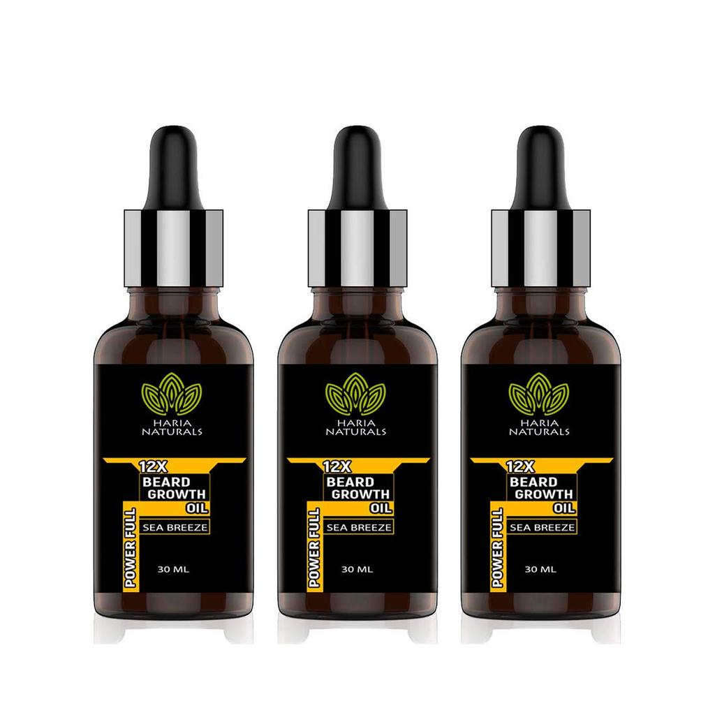 Haria Naturals 12X Powerfull Beard Growth Oil For Faster Beard Growth Hair Oil 30 Ml (Pack Of 3) 90 Ml