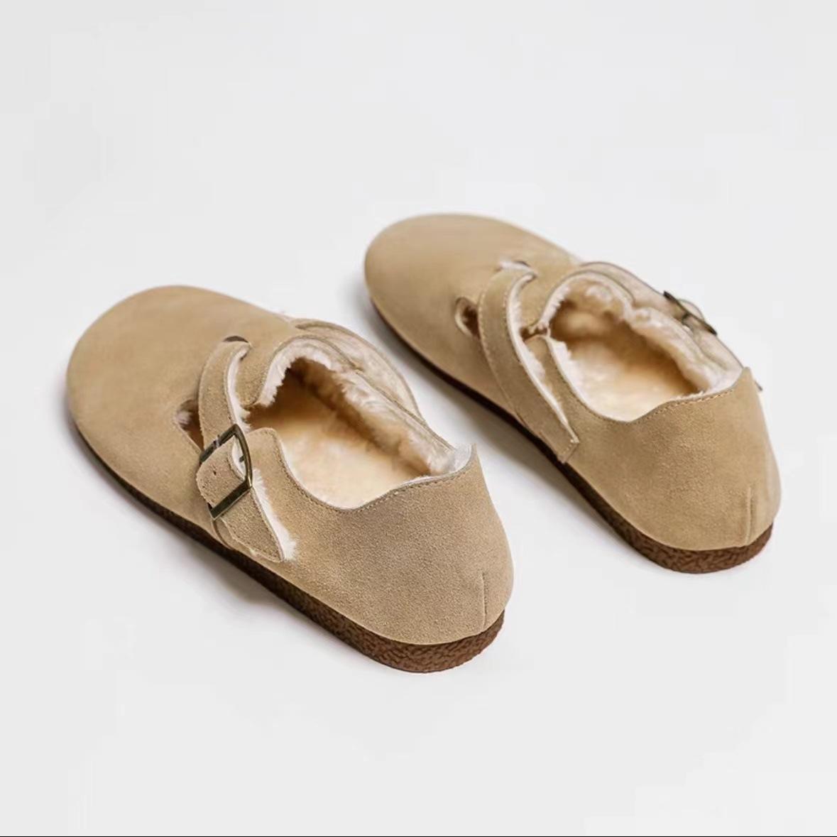 

Leather version fleece one-pedal fluffy shoes all-inclusive shoes women s Boken single shoes 35 коричневий