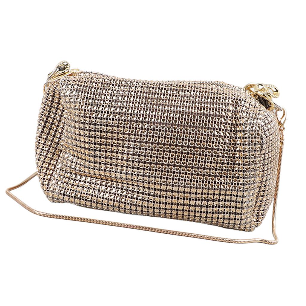 Chain Bling Shoulder Bag PU Leather Fashionable Handbag All Match Waterproof Shoulder Bag with Adjustable Strap Gold S