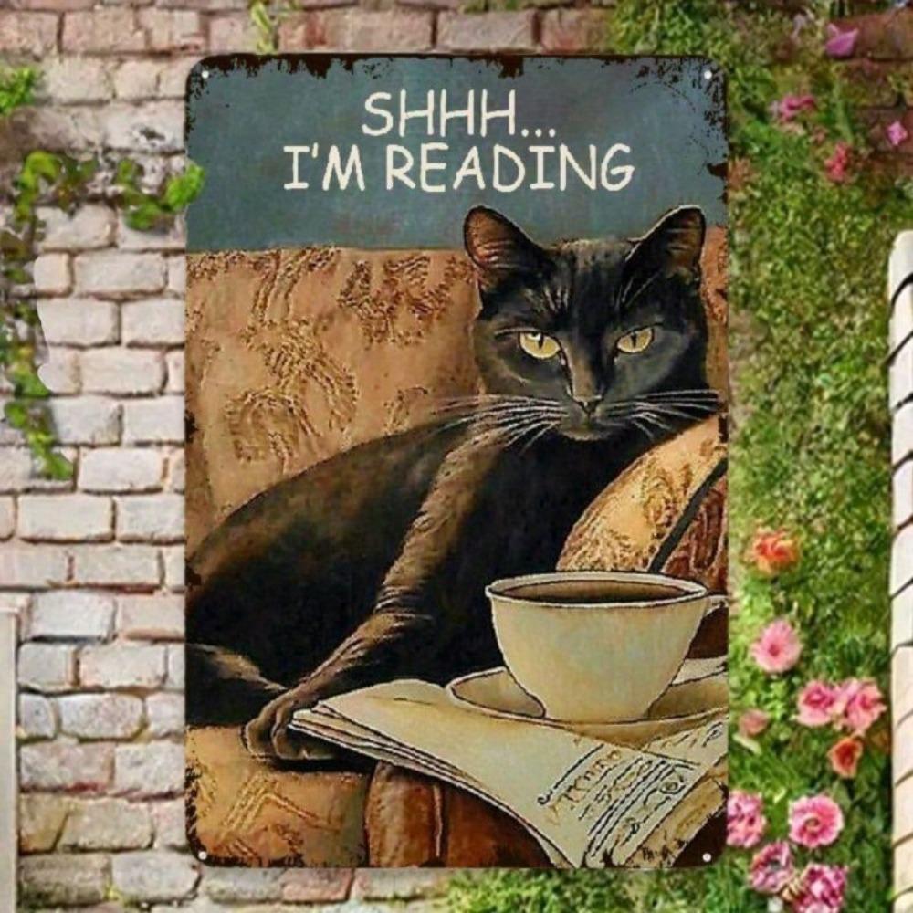 Vintage Black Cat Book Metal Poster, Waterproof Wall Art Home Decor