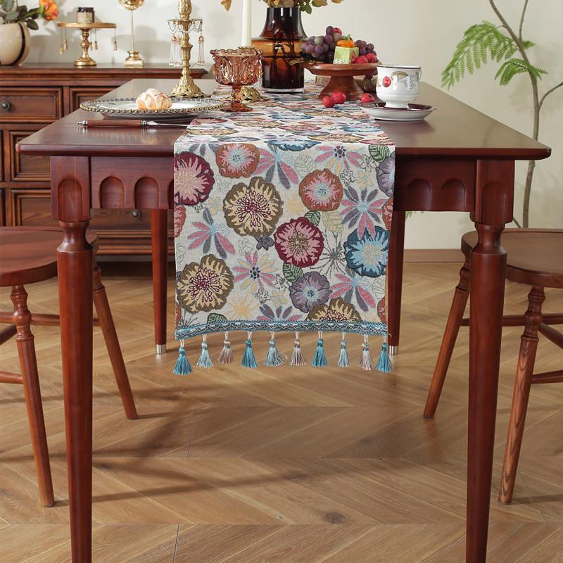 American Retro Tassel Table Runner: Polyester Jacquard for Coffee Table, TV Cabinet, or Bed End.