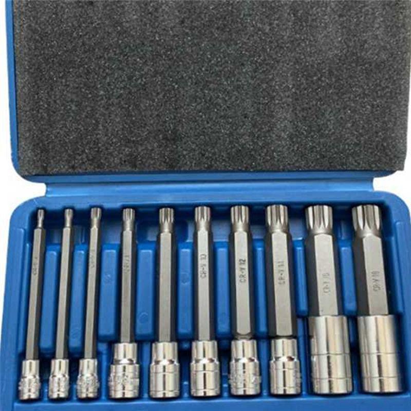 

2025+ 10-Pack Triple Spline Driver Socket Set 1/4In 3/8In 1/2In Tamper Long Reach Machine Repair Auto Tools China Mainland