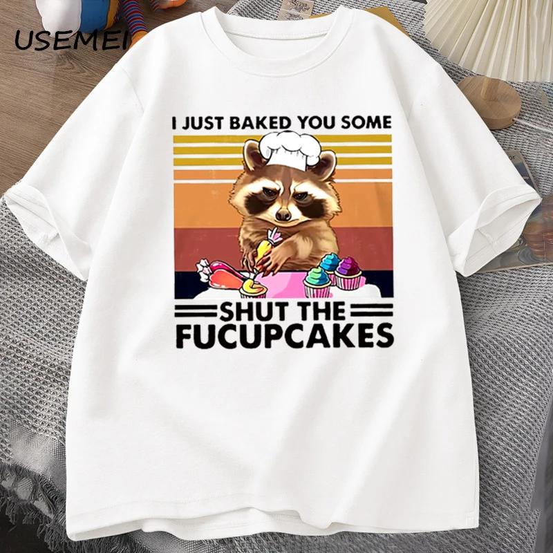 Zabawna koszulka męska Uroczy szop pracz Pieczę Właśnie upiekłem dla Ciebie Koszulka Bawełniana Letnia Krótki Rękaw Oversize Koszulka Casualowa Streetwear Top