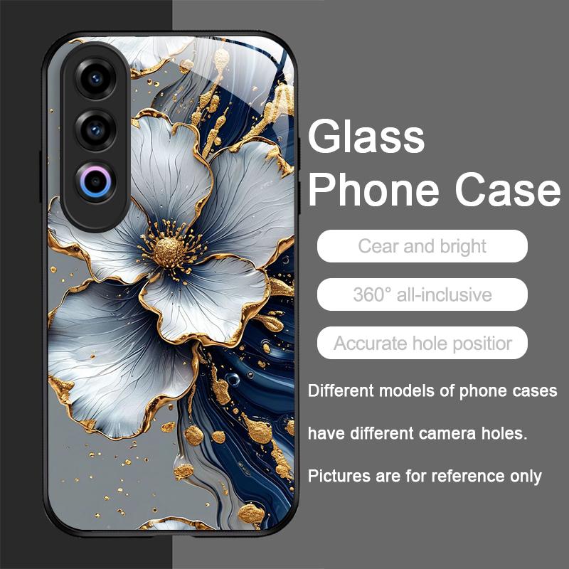 Elegant Lotus Artistic Flower Pattern Tempered Glass Phone Case for Oneplus 13 R 12 11 10 9 Nord CE4 3 2 Lite ACE3 Pro 5G Cover