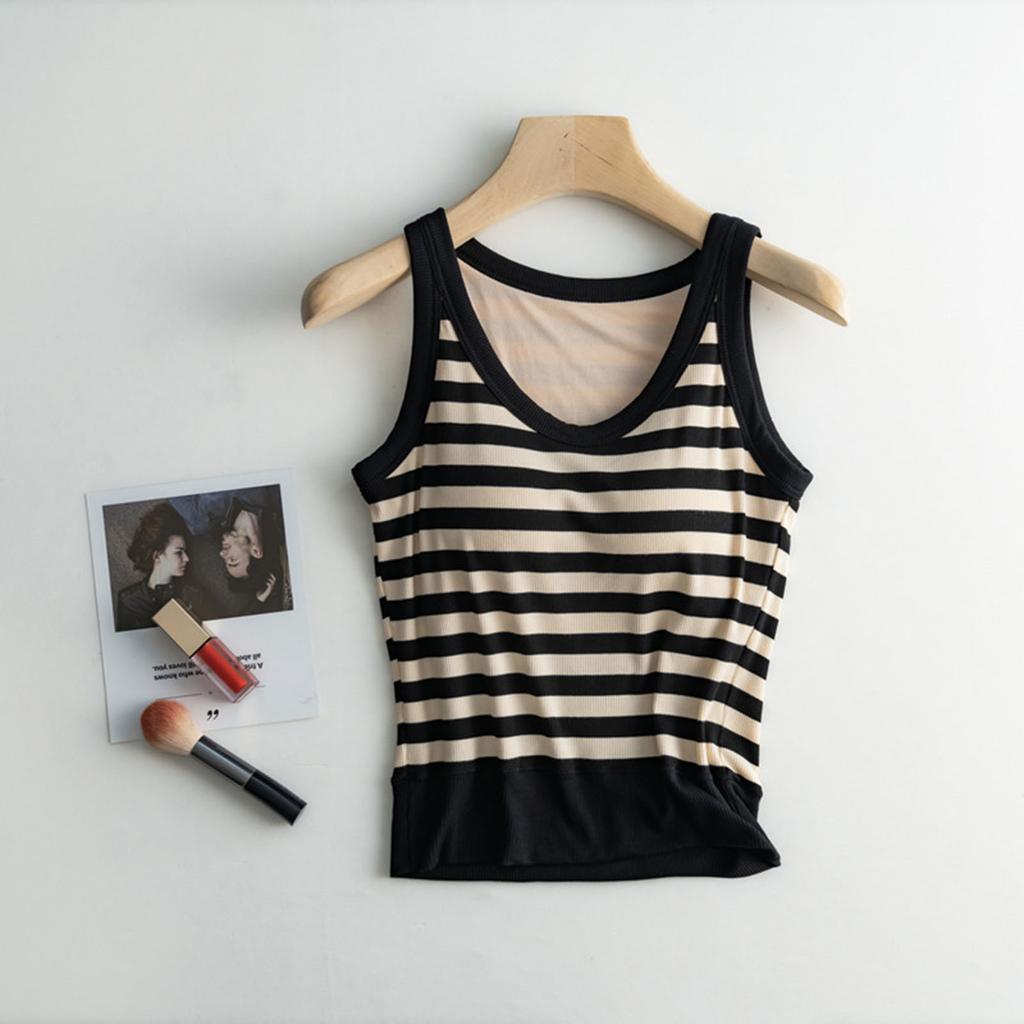 Women's Fashion With Chest Pad Striped Short Small Vest Outside Sleeveless Camisole Bottoming Tops
