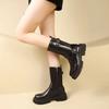 Herbst Winter Damen Chelsea Boots Gürtelschnalle Seitliche Reißverschlüsse Damen Mid-Calf Stiefeletten