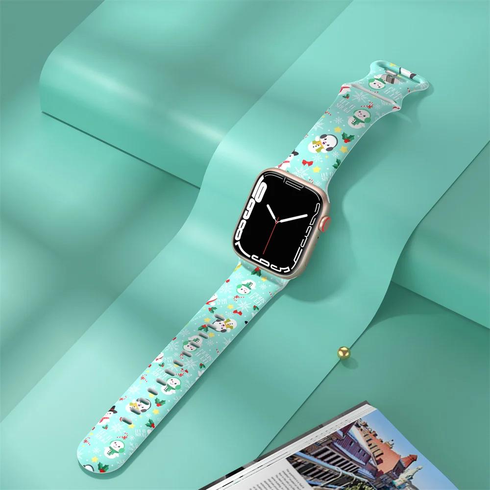 Pentru curele de Crăciun Pentru curea Apple Watch 44mm Ultra 2 49mm 40mm femei Brățară silicon imprimată iWatch Series 9 8 7 6 5 SE 41/45mm