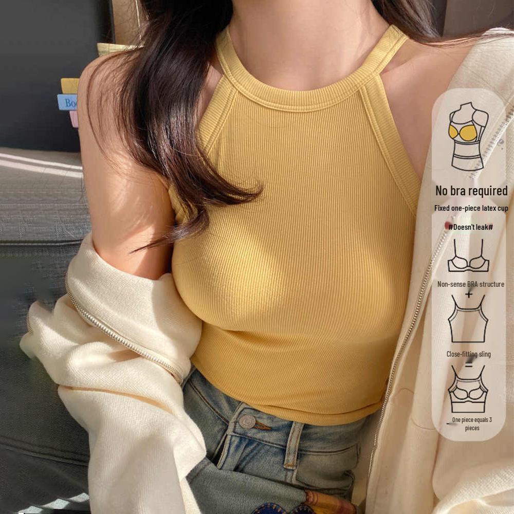 Pure & Sexy Ribbed Halter Top with Built-in Chest Pads - Wrap Style, High Neck, Beautiful Back Design