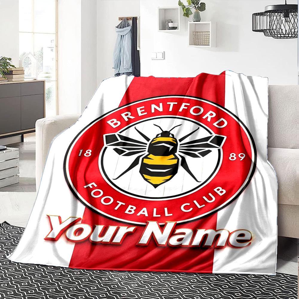 1pc Brentford F.C Blanket with Custom Name, Gift, for Men and Women, Soft Blanket, Good for Sofa Bed Couch Travel, Lightweight Flannel Blanket