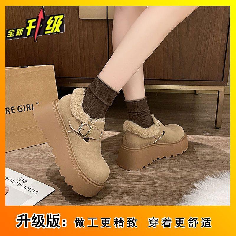 2025 winter velvet big head ugly cute muffin thick sole to increase height and keep warm, one pedal Birkenstock cotton shoes women's snow boots