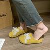 Spring Baotou Slippers for Women Round Head Deep Mouth Suede Beaded Lace Butterfly Knot Soft Soled Non-slip Flats