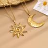 Stainless Steel Large Size Sun & Moon Pendant Necklaces For Women Vintage Jewelry Decoration Gold Women'S Necklaces