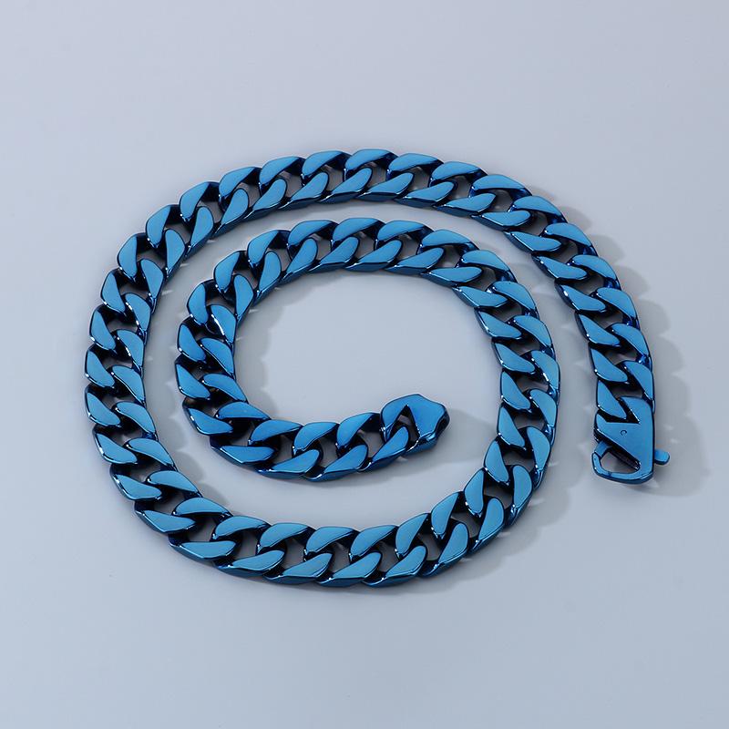 Kalen 15mm Shiny Stainless Steel Necklace For Men Women Hip Hop Colorful Charm Cuban Chain Jewelry Minimalist Golden Bracelet