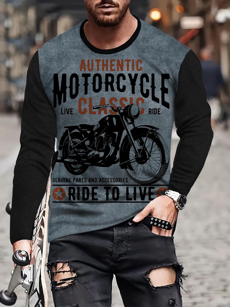 Men'S Vintage Motorcycle 3d Print T-shirt For Men Fashion Long Sleeve T-shirts Outdoors Tshirt Breathable Tops Tees Graphic New