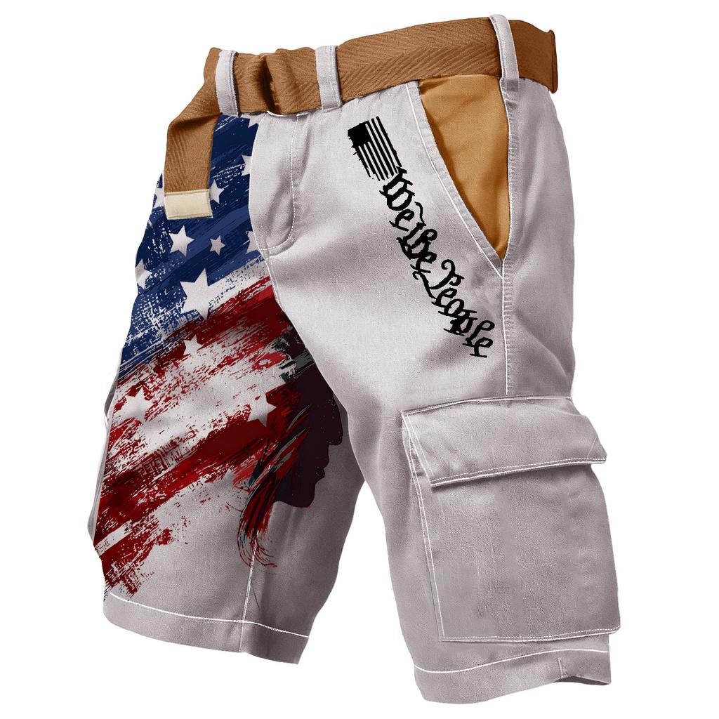 Men Cargo Shorts Loose Fit Multi Pocket Shorts with Printed Graphic Design and Adjustable Waistband for Outdoor Wear
