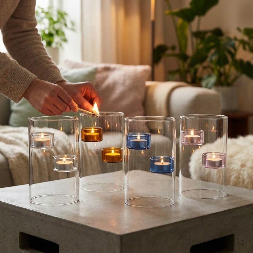 Romantic Glass Tealight Candle Holder Transparent Candle Cup Aromatherapy Holder  Home Decor
