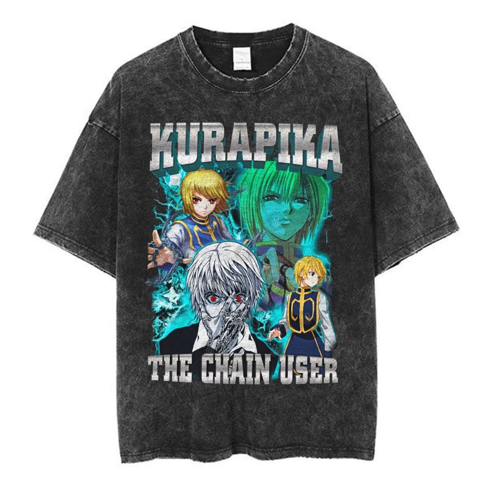 Anime Hunter X Hunter Washed T-Shirt Vintage Spinne Phantomtruppe Hisoka Chrollo Kurzarm Tops Herren Damen Sommer T-Shirts
