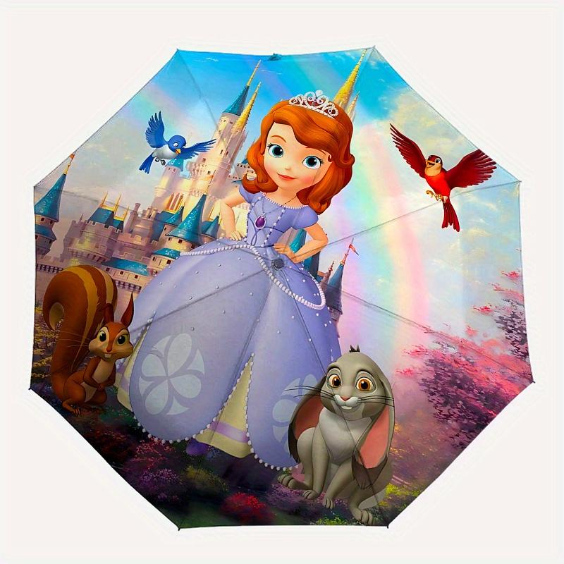 Princess Sofia, Castle Automatic Opening and Closing Umbrella, Compact Travel Umbrella, Lightweight and Portable, Suitable for Beach Commuti
