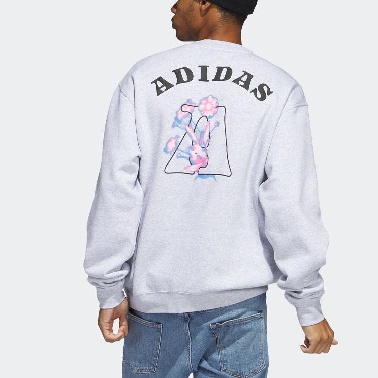 Adidas Bloom Crew Sweatshirt With Floral Print Logo Unisex Tops Light-Hemp-Gray IC7769