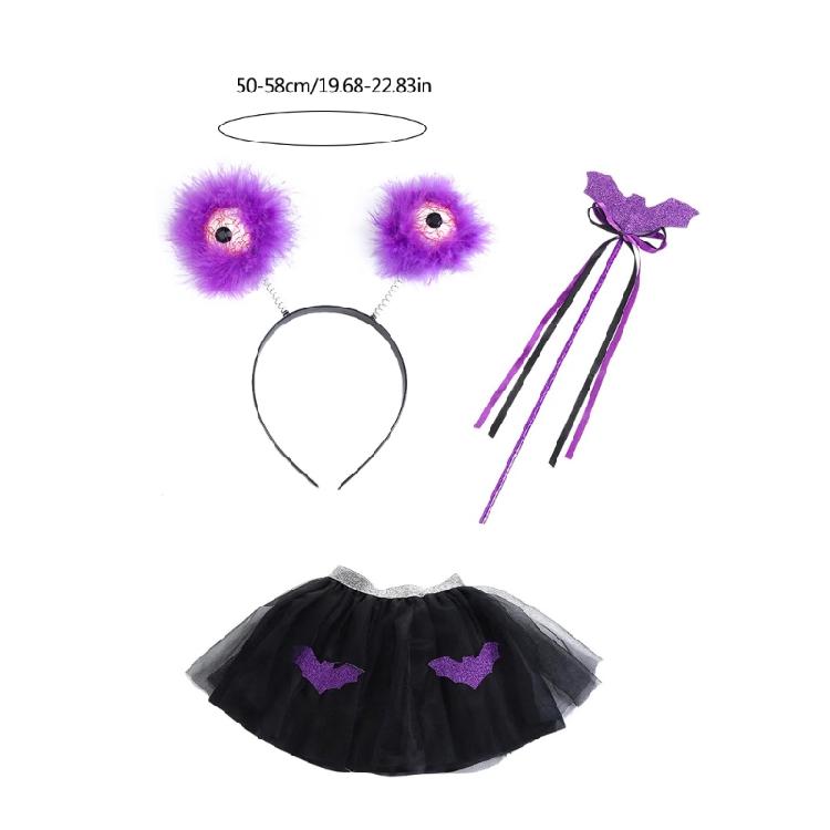 Scary Eyeball Headwear Wand Bat Skirt Halloween Costumes Set Scary Eyeball Headband for Carnival Theme Party