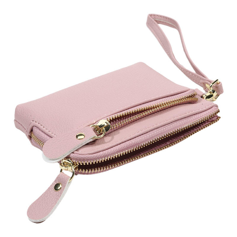 Vintage PU Leather Short Wallet With Zipper Coin Pocket Multiple Card Slots And Wrist Band Casual Portable Card Clip