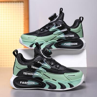 Foreign Trade Children's Sports Shoes Spring and Autumn New Mesh Leather Boys Lightweight Running Shoes Rotating Buckle Primary School Sneakers