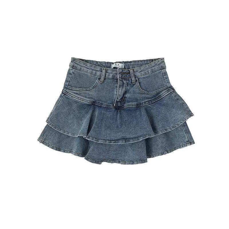 Women's High Waist Ruffle Denim Mini Skirt - Summer A-line Bodycon Fishtail