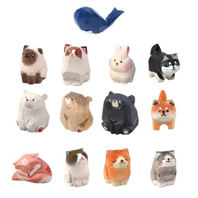 Small Wooden Animal Statue Lovely Handcraft Wood Carving Figure Desktop Decoration Unique New Year Gift for Kids