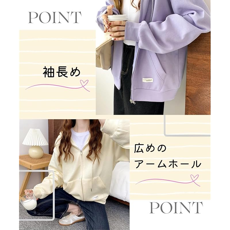 [Elixio] [Elixio] hoodie ladies zip up tops hoodie long sleeve Relaxing oversize casual pastel colors spring autumn all seasons (JP, alphabet, XL,