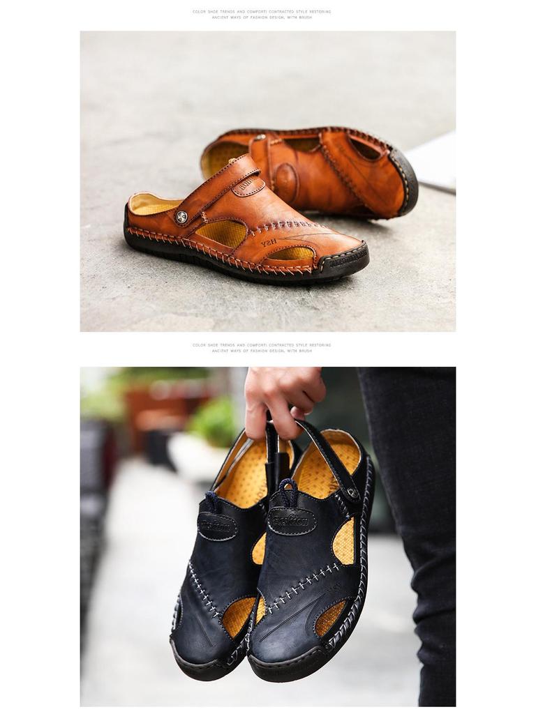 Men's Two-Wear Closed-Toe Sandals & Slippers - Hand-Stitched, Plus Size, Summer Beach Style