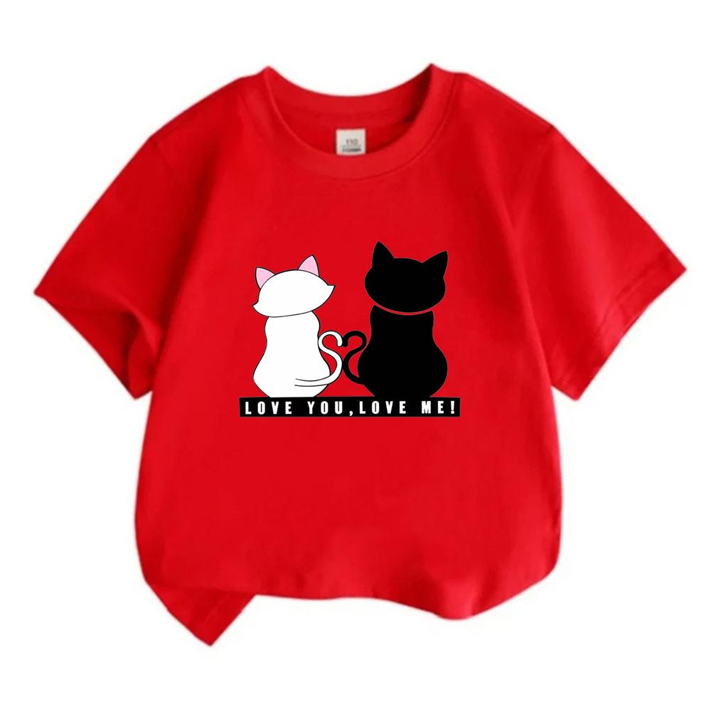 Child Cute Kitten T-shirt Girls White Pink Short Sleeve T-shirts Tops Summer Casual Party Supplies Tee