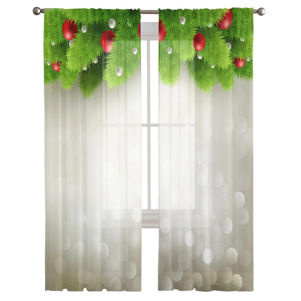 Christmas Tree Decoration Sheer Curtains Living Room Window Tulle Curtains For Bedroom Kitchen Home Decoration Voile Drapes