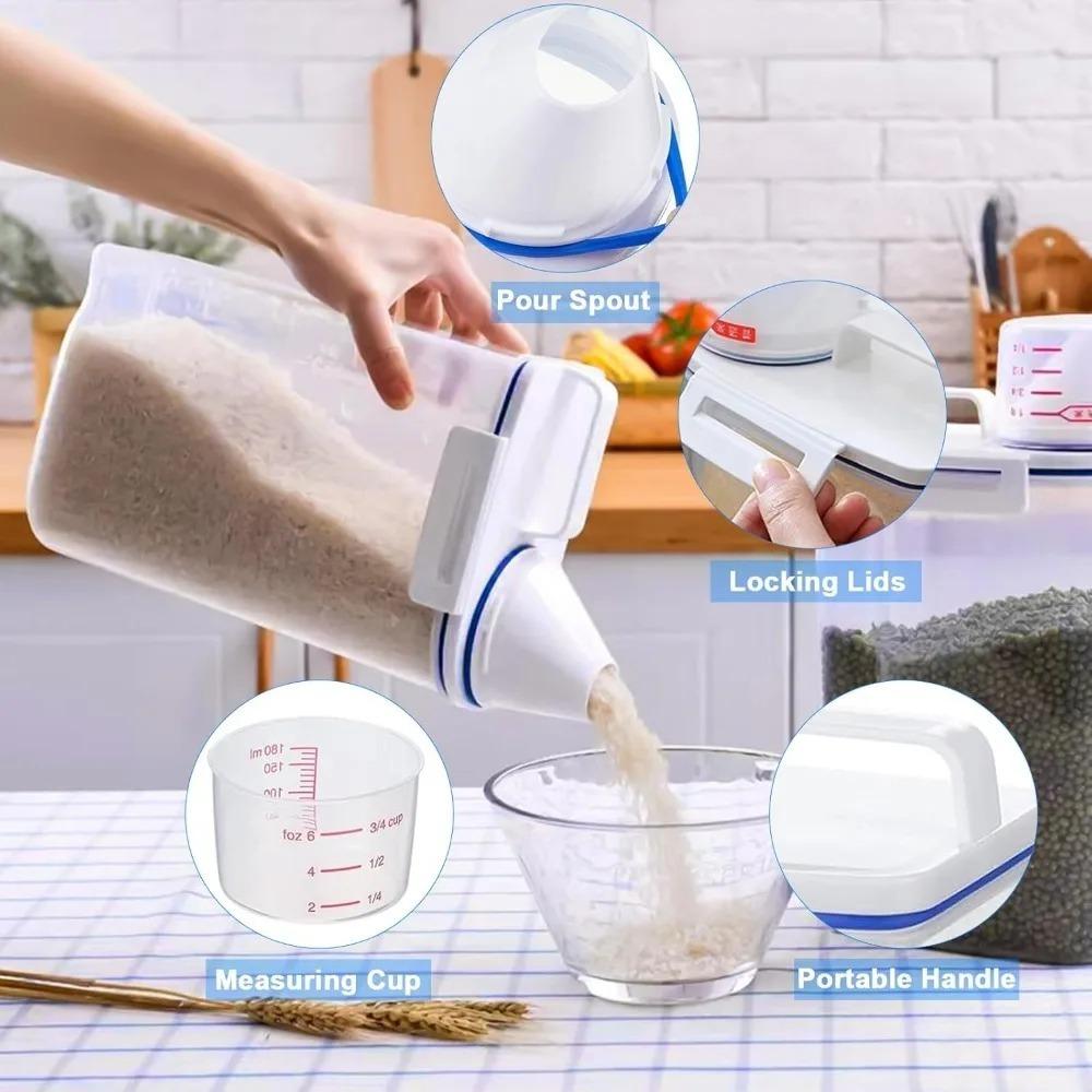 Rice Dry Food Storage Container BPA Free Food Preservation Container Plastic Sealed Container Dispenser with Pour Measuring Cup