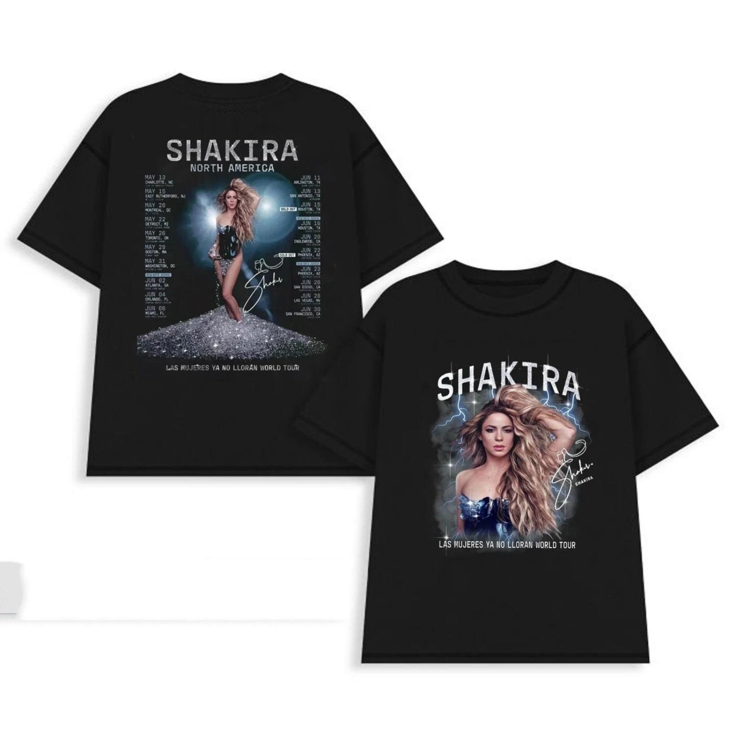 

Shakira Las Mujeres Ya No Lloran World Tour T-shirt Men and Women Summer Cotton Clothing Fashion Round Neck Short Sleeved Tee S чёрный