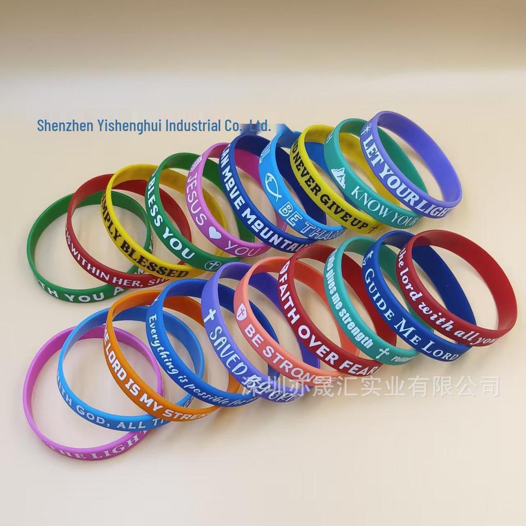 In-Stock Religious Faith Bible Silicone Bracelet with Heart and Letters - Colorful Believer Wristband