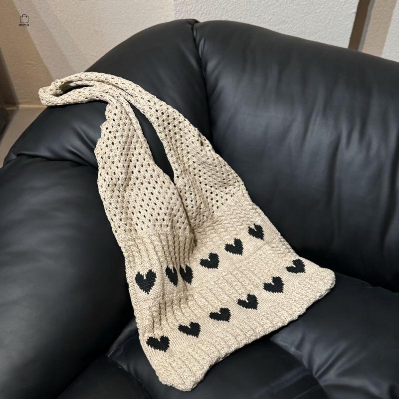 New Knitted Bag Woven Bag Love Women's Bag High-end Exquisite Wool Portable Shoulder Bag Shopping Bag