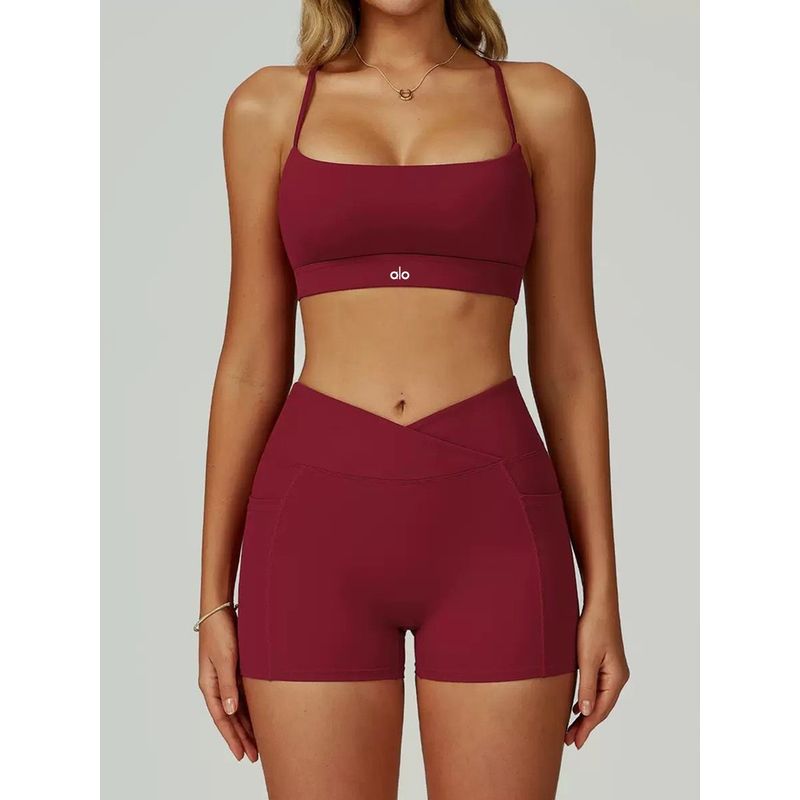 European and American Oiob Yoga Clothes Set Cross Sling Quick-Drying Bra Underwear Summer High Waist Buttock Lifting Sports Short Shorts
