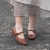 Johnature Escarpins pour femmes en cuir véritable rétro en peau de mouton à semelle souple confortables à talon moyen