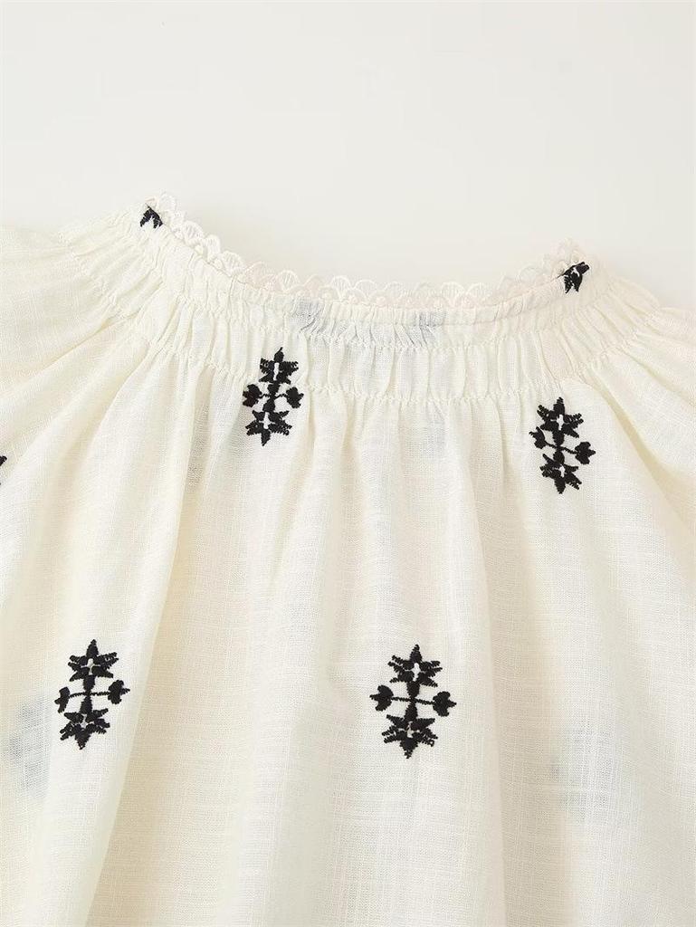 Spring/Summer 2025 Women's Casual Embroidered Long Sleeve Tie-Up Shirt 4387051