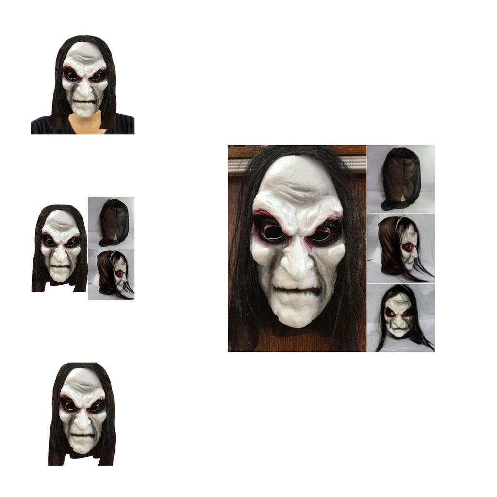 Wysokiej Jakości Halloweenowa Czarna Maska na Całą Głowę z Długimi Włosami Na Straszne Imprezy Cosplay