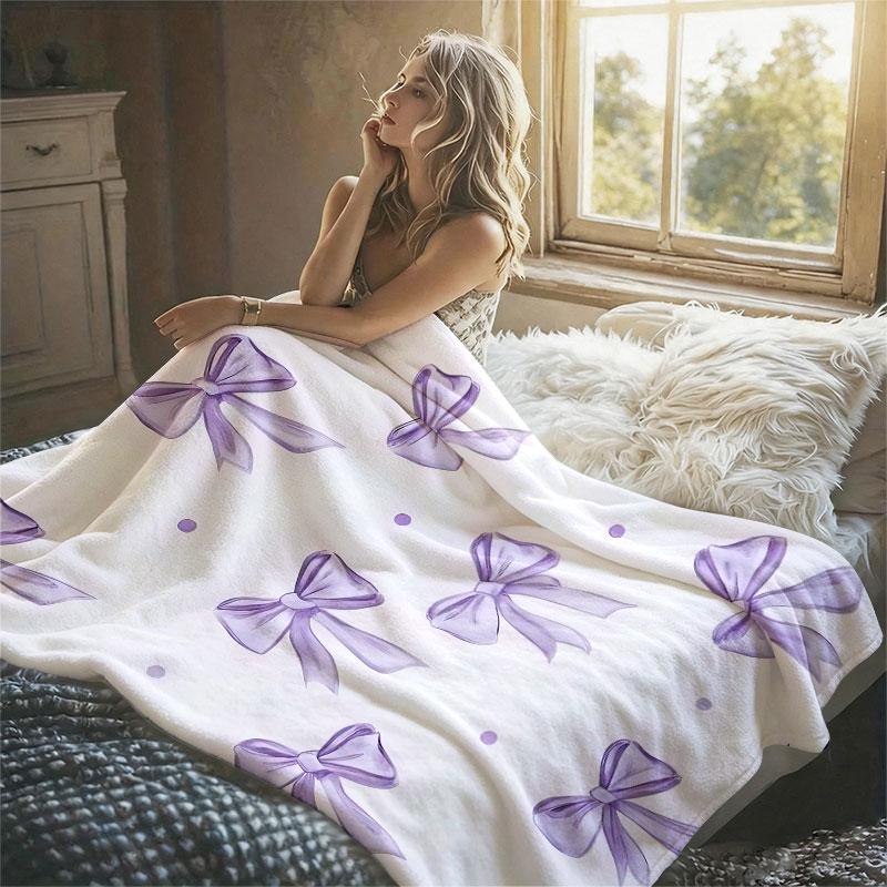 lavender bow polka dot Flannel Blanket Warm Soft Halloween Christmas Decorative Couch Warm Cozy All-Season Gift