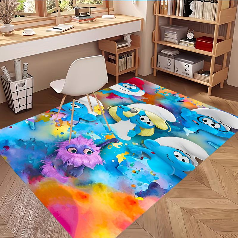 Blue Smurfs Print Rug, Washable Floor Carpet, For Entryway Dorm Laundry Room Office Study, Home Decor Birthday Christmas Gift