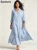 New Summer Striped Loose Long Sleeve Button Shirt Dress