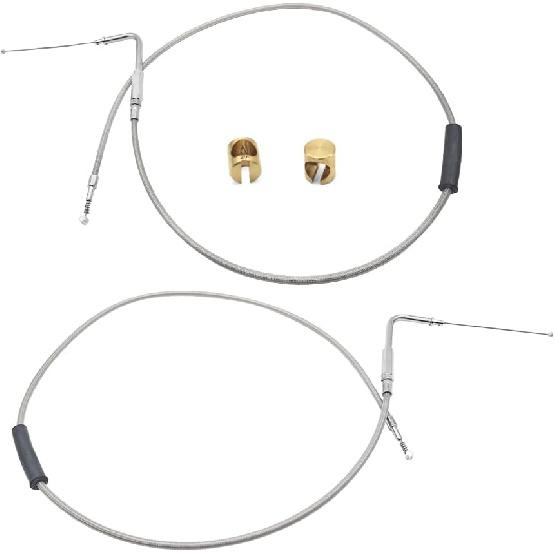 42" Stainless Steel Throttle and Idle Cable Set Fit for Harley Davidson 1996-UP, Idle Cable Set with 90° Elbow Fitting Replace 56579-02A